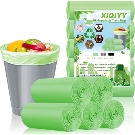 Lot de 120 petits sacs poubelle épais de 10 litres - Pour poubelle à pédale de cuisine, salle de bain, bureau - Vert (1/5)