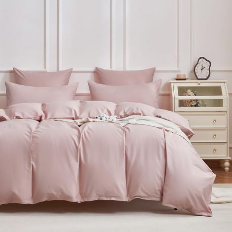 Parure de lit en satin de coton 220 x 240 cm Rose 100 % coton doux et fin Housse de couette 220 x 240 cm Avec 2 taies d'oreiller de 80 x 80 cm (1/5)