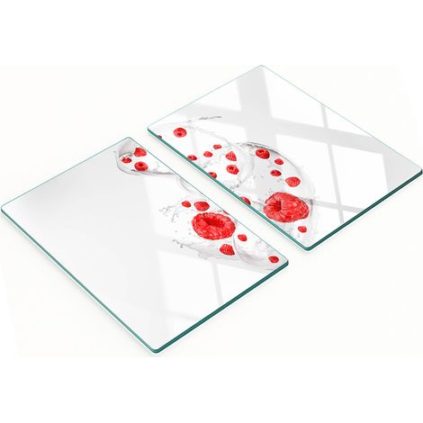 Tablas de servir de cristal para cocina con estampado de frambuesas y leche, 2 x 40 x 52 cm. (1/5)