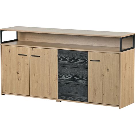 Sideboard industriale con 3 porte e 3 cassetti 150 x 35 x 75,9 cm nero e legno (1/5)