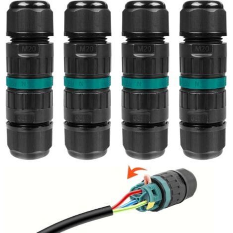 Caja de conexiones impermeable IP68 - Paquete de 4 conectores para 3 cables de 9-12 mm