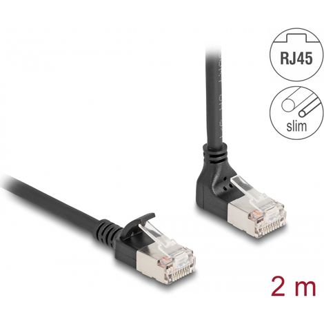 Delock Cable de red RJ45 Cat.6A S/FTP Slim 90Â° acodado hacia arriba / recto 2 m negro