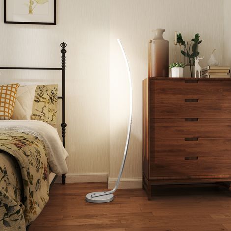 Lampadaire LED avec 3 niveaux de luminosité réglables, lampe sur pied moderne avec interrupteur au pied, argenté