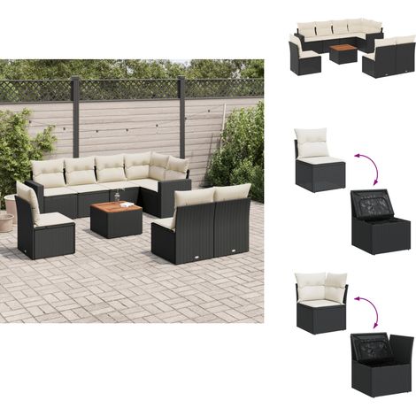 Salon de jardin 9 pcs avec coussins noir résine tressée - Salon De Jardin - Mobilier Extérieur - Set Salon De Jardin - Résine Tressée - Rotin Synthétique (1/5)