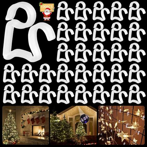 100 Clips de Lumière de Noël, Guirlande Lumineuse, Support de Gouttière, Mini Clips de Lumière de Noël, Crochets de Suspension en Plastique pour Noël en Plein Air Lumières Décoratives (1/5)