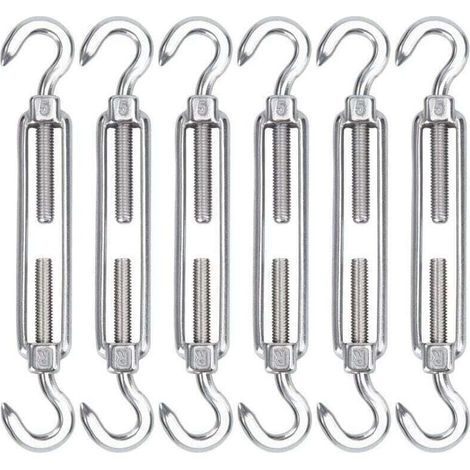Enowelir Lot de 6 Tendeurs de Câble en Acier Inoxydable M5 Crochets Réglables pour Installation de Toile d'Ombre Corde à Linge et Grillage (1/4)