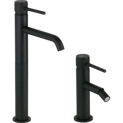 Set miscelatori lavabo alto e bidet in finitura nero opaco con maniglia lusso Gattoni Beta KITBETA2NO