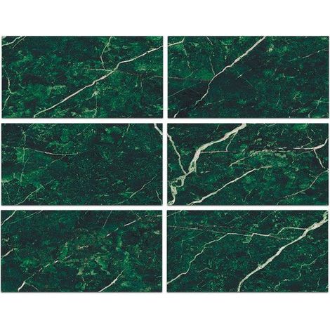 Aufkleber Küche 30x15cm Dunkelgrüner Marmor - 6er-Pack selbstklebende Wandaufkleber für das Badezimmer (1/5)