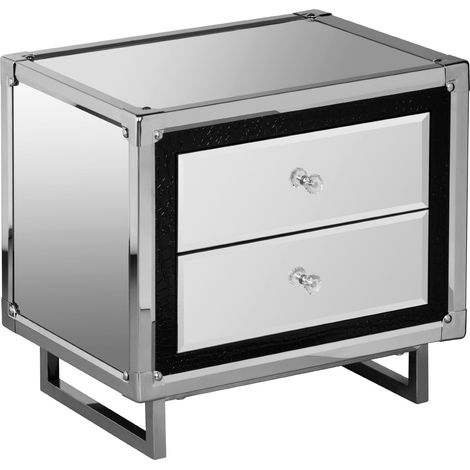Commode avec 2 Tiroirs en Acier Inoxydable/Miroir Effet Peau de Crocodile (1/2)