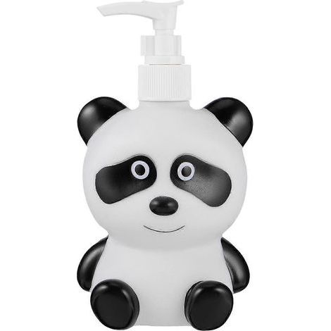 Leere Shampoo-Spenderflasche für Kinder, schwarz-weißes Panda-Design, 300 ml, mit integrierter Pumpe. Niedlicher Multifunktionsbehälter für Flüssigkeiten. – 16 x 8,5 x 8,5 cm – Weiß (1/4)