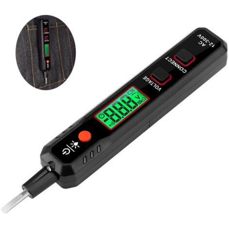 Tournevis Testeur, Stylo Testeur de Tension CA 12-300V, Detecteur de Tension, Test de Fil de Phase/Neutre, avec Écran, Lampe de Poche, Alarme Sonore (1/5)
