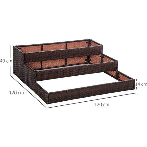 Jardinière surélevée en rotin synthétique à 3 niveaux (sans fond), pour la culture de plantes et de légumes, 120 x 120 x 40 cm, grise (1/5)