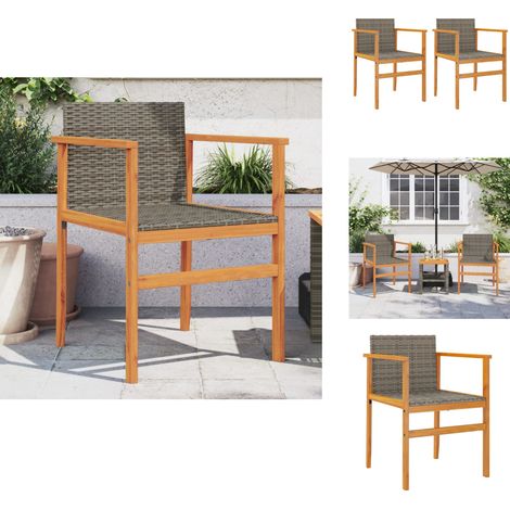 Chaises de jardin lot de 2 gris résine tressée et bois massif - Chaise De Jardin - Mobilier De Jardin - Fauteuil De Jardin - Résine Tressée - Rotin Synthétique (1/5)