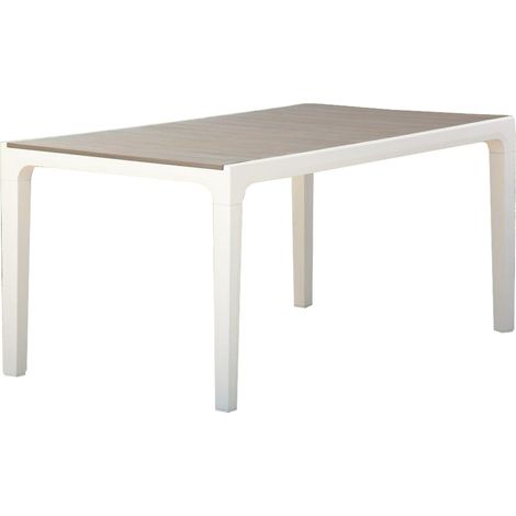 Tavolo da Giardino Harmony 160x90x74 cm in Resina Effetto Legno Colore Bianco Tortora Resistente ai Raggi UV Keter (1/4)