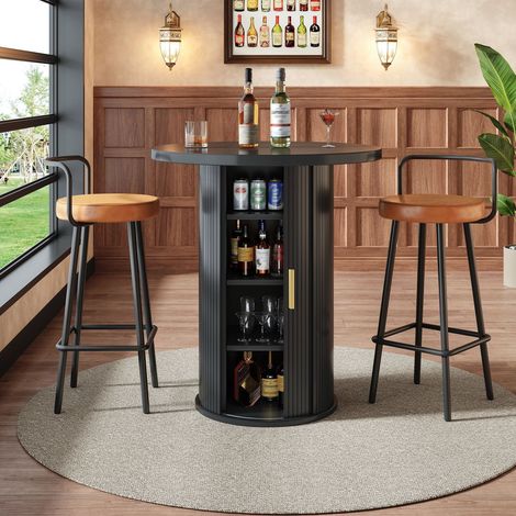 "title":"Table haute ronde avec rangement, 91,6 cm, MDF aspect bois, charge max. 75 kg" (1/5)