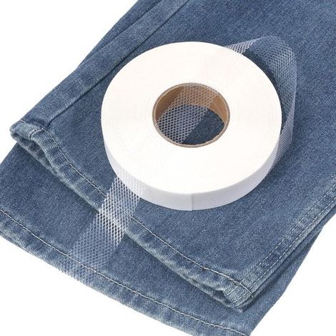 Pellicola adesiva termofusibile per tessuti, 2 rotoli, 2 cm x 20 m nastro per tessuti tessuto non tessuto adesivo biadesivo per tessuti supporto adesivo termofusibile per tende nastro per orli rifilat (1/5)