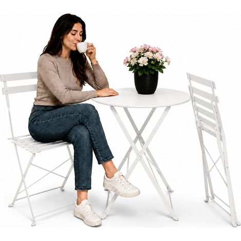 Set Tavolo E 2 Sedie Richiudibili In Ferro  Da Giardino – Tavolo Rotondo ø 60cm E 2 Sedie Salvaspazio – Portata 150kg/100kg (1/5)