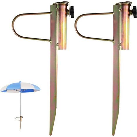 Lot de 2 Piquet de sol, Support parasol avec poignée, Diamètre 32mm, Pour jardin et plage (1/5)