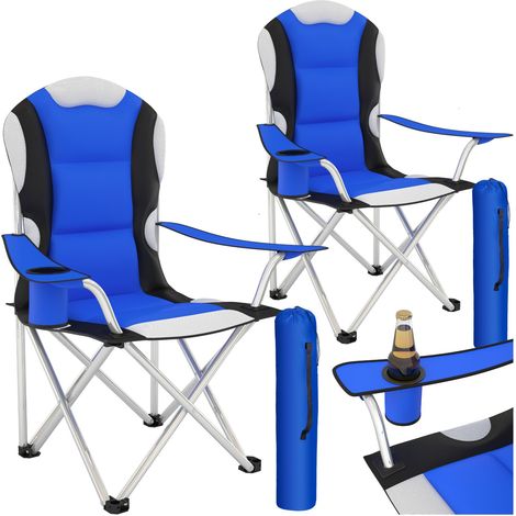 Ensemble 2 chaises de camping polyester support boisson sac, bleu (1/5)
