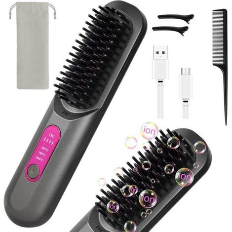 1 Brosse lissante sans fil, écran LCD, 3 températures, céramique, voyage (1/5)