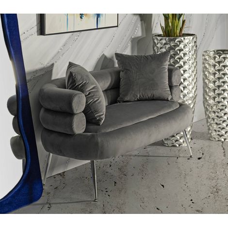 Dmora - Sofá fijo 2 plazas Casier, Sofá recto, Sofá para salón, Sillón doble, 133x68 h69 cm, Gris y Plata (1/5)