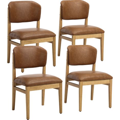 Wahson Chaise Salle à Manger Bois en Cuir PU, Lot de 4 Chaises de Cuisine avec Dossier Incurvé Chaise Salon Scandinave, pour Cuisine et Chambre, Marron