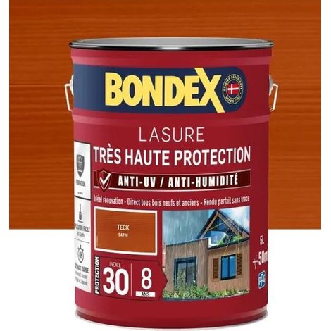 Bondex – Lasure très haute protection 5L pour bois dur et teck – Aspect satin – Anti-UV et anti-humidité – Protection jusqu'à 8 ans