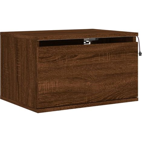 Comodino sospeso con luci LED e cassetto 50 x 36 x 30 cm multistrato rovere marrone DEC034185