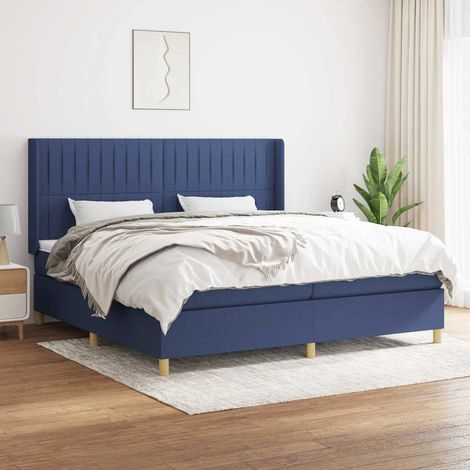 Sommier à lattes de lit avec matelas Bleu 200x200 cm Tissu (1/5)