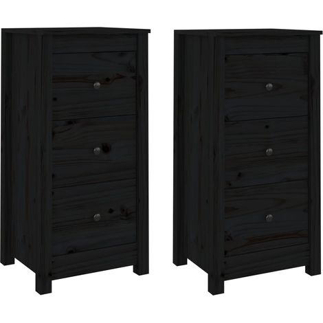 2 pcs Buffet，Bahut，Meuble de Rangements noir 40x35x80 cm bois massif de pin CFW54193 (1/5)