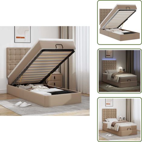Rangement sous le lit - VidaXL Cadre de lit ottoman et matelas cappuccino 90x190 cm similicuir - Surmatelas confortable (1/5)