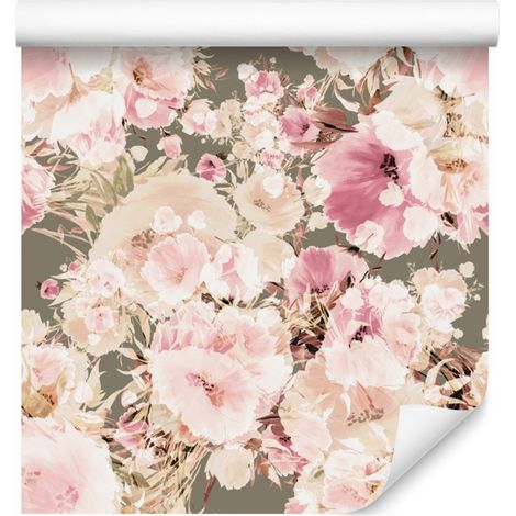 Carta da parati con fiori colorati e effetto acquerello vintage, 50x1000 cm (1/5)