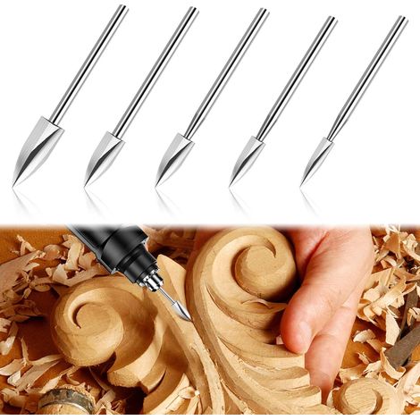 Outils de sculpture sur bois : 5 forets en acier blanc pour la sculpture et la gravure du bois, idéaux pour le tournage et la fabrication de meubles en bois. (1/4)
