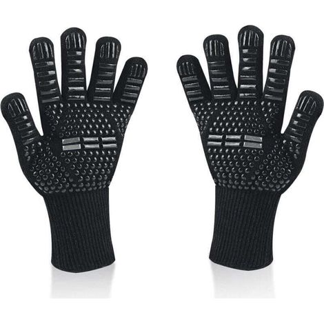 Gants de Barbecue, Gants de Four Résistant à la Chaleur jusqu'à 800 °C Gants de Gril de Cuisson en Silicone Antidérapants (noir,Taille uniqu) (1/3)