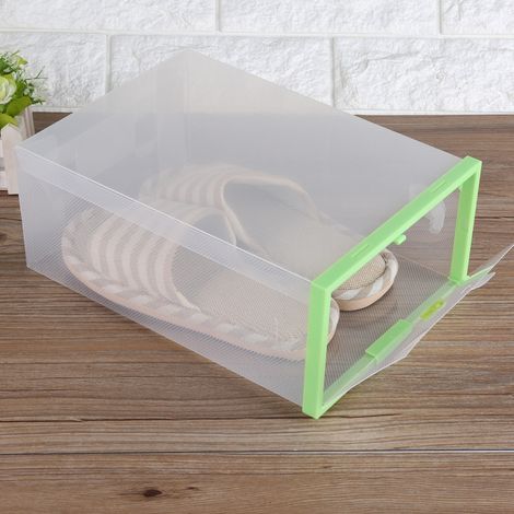 Boîte de rangement à chaussures transparente pliable et empilable, verte, avec tiroirs et tiroirs pliables. (1/5)