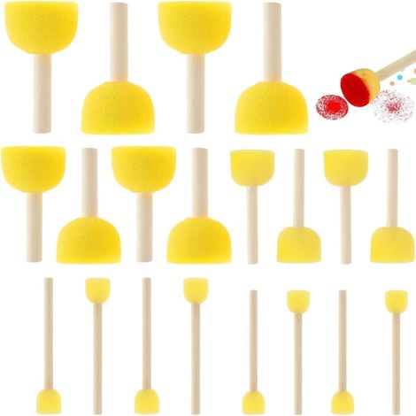 Lot de 20 pinceaux éponges ronds pour enfants - pinceaux pour peinture graffiti - outils pour le dessin et les loisirs créatifs des enfants - 5 tailles - jaune (1/5)