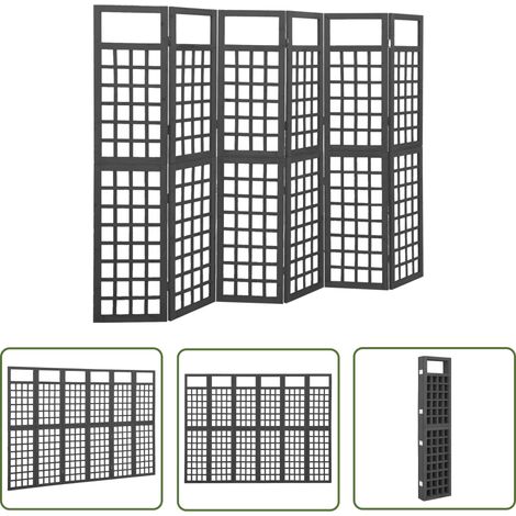 The Living Store Cloison de séparation à 6 panneaux Bois de pin Noir 242,5x180cm - Cloison De Séparation - Séparateur De Pièce - Trellis Mural - Jardin Vertical - Décoration Murale (1/5)