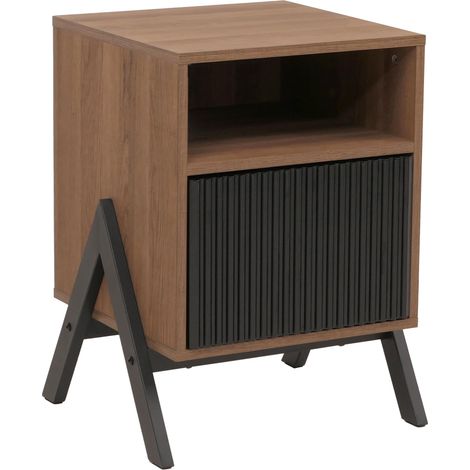 Table de chevet HWC-O40 commode table d'appoint armoire tiroir MDF métal mélamine 59 x 40 x 40 cm - naturel