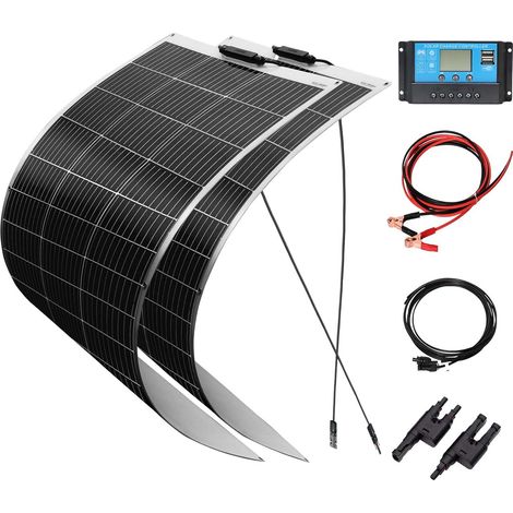 2 Kit Panneau Solaire, Flexible Monocristallin 200W, Contrôleur 20A USB, Pour Bateau Camping-car