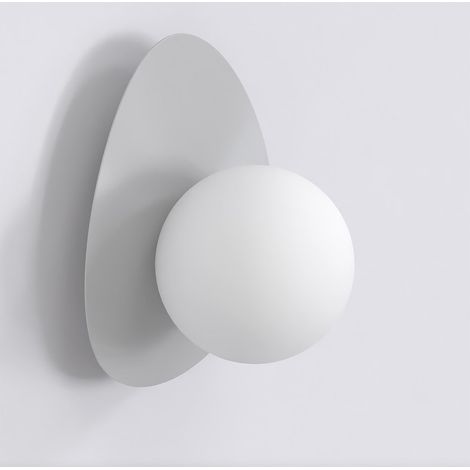 Lampada a parete OVO in acciaio grigio e vetro bianco opaco