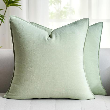 Housse Coussin Vert Sauge 45x45 Lot de 2 Taie d'oreiller Decoratif Chambre Enfant Salon Maison Printemps été Housses Coussins Canapé Lit Jardin Carré en Coton et Lin Déco Boheme (1/5)