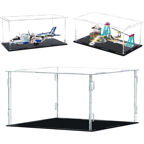Vitrine en acrylique transparent, avec base noire, vitrine de protection anti-poussière pour figurines d'action(20 x 8 x 10 pouces/50 x 20 x 25 cm) (1/5)