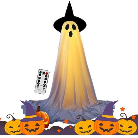 Décoration d'Halloween - HOUSE OF HARLOW 1960 - Fantôme lumineux réglable - LED - Hauteur 75–222 cm - Extérieur pliable (1/5)