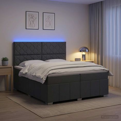 Lit boxspring LED avec matelas Gris foncé 200 x 200 cm Tissu (1/5)