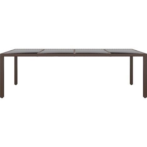 vidaXL Garden Table with Glass Top Brown Poly Rattan
