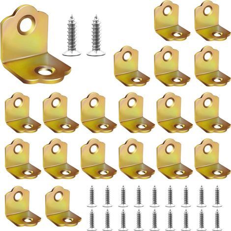 20 Pièces Equerres Metal, Équerre de Fixation 90 Degrés avec Vis, Petite Équerre D'assemblage pour Réparer ou Renforcer des Meubles en Bois (18mm x 19.5mm) (1/5)