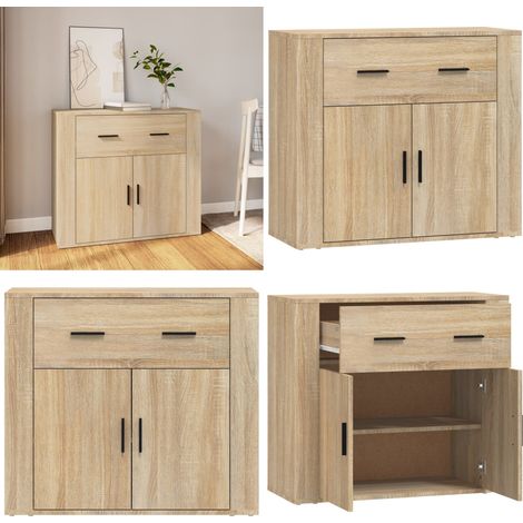 Aparador madera contrachapada color roble Sonoma 80x33x70 cm - Almacenamiento - Muebles de madera contrachapada
