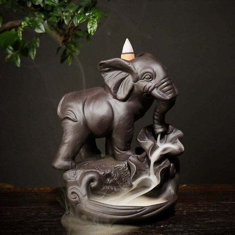 Porta incenso a forma di elefante con 20 coni di incenso a riflusso, bruciatore di incenso in ceramica asiatica (1/4)