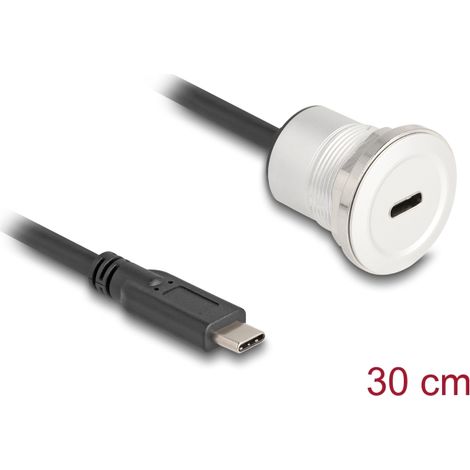 Delock USB 10 Gbps USB Type-Câ¢ hembra empotrable con conector de cable de 30 cm de aluminio