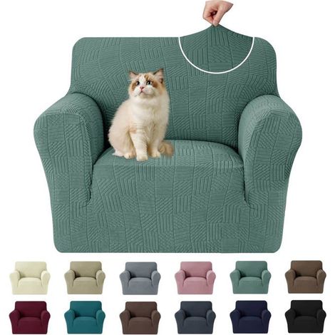 1 Housse Canapé, Extensible, Antidérapante, Polyester, Vert Clair, Protection Animaux, 81-120 CM (1/5)